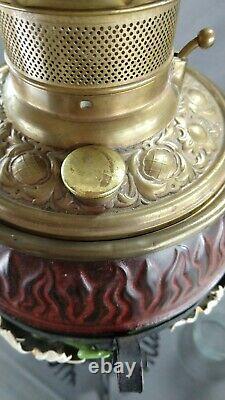 Antique Brass Banquet Oil Lamp The Rochester Painted Daisies Twisted Iron Base