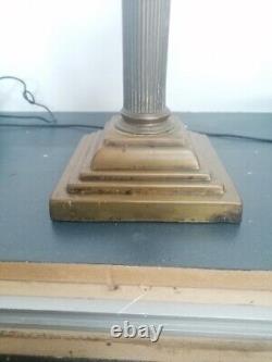 Antique Brass Corinthian Column Victorian Oil Burner Lamp Painted Glass