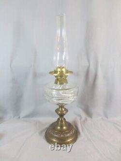 Antique Brass & Cut Glass English Made Duplex Oil Lamp