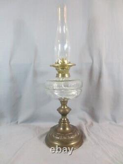 Antique Brass & Cut Glass English Made Duplex Oil Lamp