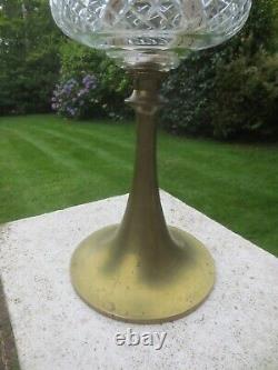 Antique Brass & Cut Glass Hinks Oil Lamp Chimney & Original Oil Lamp Shade