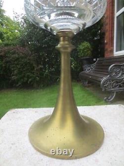 Antique Brass & Cut Glass Hinks Oil Lamp Chimney & Original Oil Lamp Shade