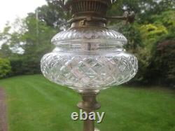 Antique Brass & Cut Glass Hinks Oil Lamp Chimney & Original Oil Lamp Shade