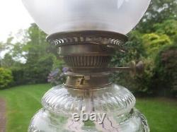 Antique Brass & Cut Glass Hinks Oil Lamp Chimney & Original Oil Lamp Shade