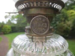 Antique Brass & Cut Glass Hinks Oil Lamp Chimney & Original Oil Lamp Shade