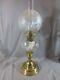 Antique Brass & Cut Glass Oil Lamp & Original Acid Etched Round Oil Lamp Shade