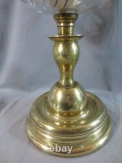 Antique Brass & Cut Glass Oil Lamp & Original Acid Etched Round Oil Lamp Shade