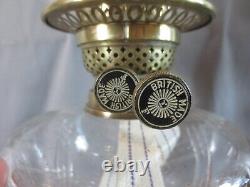 Antique Brass & Cut Glass Oil Lamp & Original Acid Etched Round Oil Lamp Shade