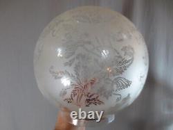 Antique Brass & Cut Glass Oil Lamp & Original Acid Etched Round Oil Lamp Shade