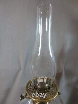 Antique Brass & Cut Glass Oil Lamp & Original Acid Etched Round Oil Lamp Shade