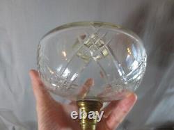 Antique Brass & Cut Glass Oil Lamp & Original Acid Etched Round Oil Lamp Shade