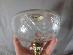 Antique Brass & Cut Glass Oil Lamp & Original Acid Etched Round Oil Lamp Shade