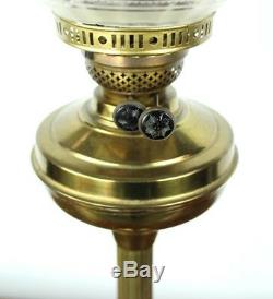 Antique Brass Duplex Oil Lamp Etched Glass Shade FREE Shipping PL4781