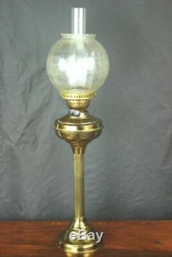 Antique Brass Duplex Oil Lamp Etched Glass Shade FREE Shipping PL4781