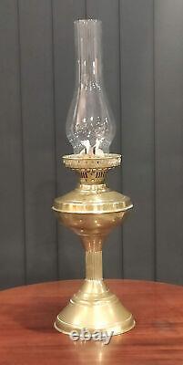 Antique Brass Duplex Oil Lamp With Acid Etched Glass Shade