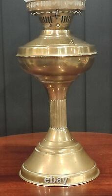 Antique Brass Duplex Oil Lamp With Acid Etched Glass Shade