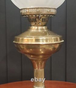 Antique Brass Duplex Oil Lamp With Acid Etched Glass Shade