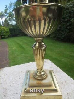 Antique Brass Duplex Oil Lamp burner & Vintage Acid Etched Tulip Shade