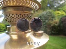 Antique Brass Duplex Oil Lamp burner & Vintage Acid Etched Tulip Shade