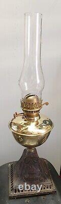 Antique Brass Font Oil Lamp Complete & Working