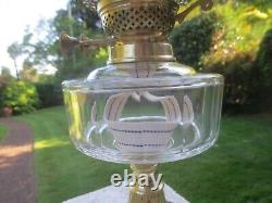 Antique Brass & Glass Oil Lamp Complete with Original Acid Etched Oil Lamp Shade