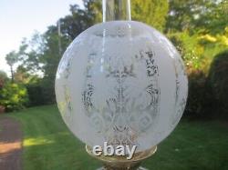 Antique Brass & Glass Oil Lamp Complete with Original Acid Etched Oil Lamp Shade