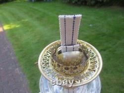 Antique Brass & Glass Oil Lamp Complete with Original Acid Etched Oil Lamp Shade