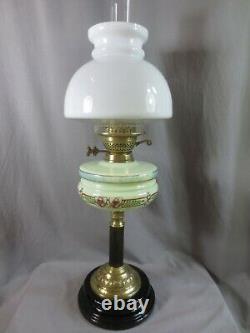Antique Brass & Glass Oil Lamp With Original Victorian Reading Oil Lamp Shade