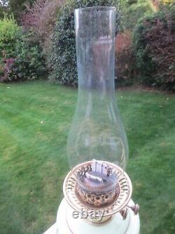 Antique Brass & Glass Uranium Vaseline SUN Oil Lamp Chimney & Original Chimney