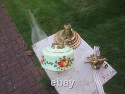 Antique Brass & Glass Uranium Vaseline SUN Oil Lamp Chimney & Original Chimney