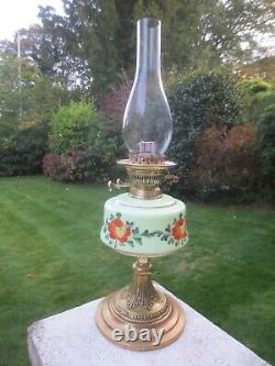 Antique Brass & Glass Uranium Vaseline SUN Oil Lamp Chimney & Original Chimney