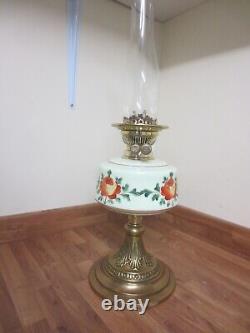 Antique Brass & Glass Uranium Vaseline SUN Oil Lamp Chimney & Original Chimney