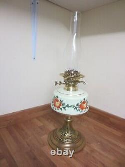 Antique Brass & Glass Uranium Vaseline SUN Oil Lamp Chimney & Original Chimney