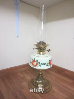 Antique Brass & Glass Uranium Vaseline SUN Oil Lamp Chimney & Original Chimney