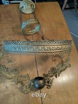 Antique Brass Hanging Bracket Oil Chandelier Parlor Lamp Parts with 14 Fitter