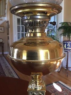 Antique Brass Oil Banquet Lamp Electrified RARE