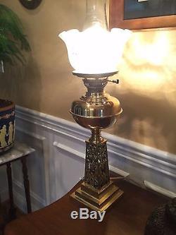 Antique Brass Oil Banquet Lamp Electrified RARE