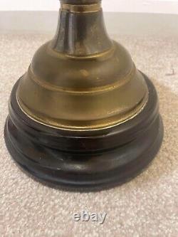 Antique Brass Oil Lamp Cranberry Hobnail Lamp Shade, Chimney on Wooden Base