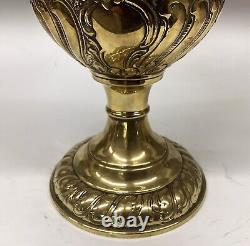 Antique Brass Oil Lamp Veritas Acid Etched Beehive Shade W & S Duplex Burner