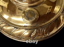 Antique Brass Oil Lamp Veritas Acid Etched Beehive Shade W & S Duplex Burner