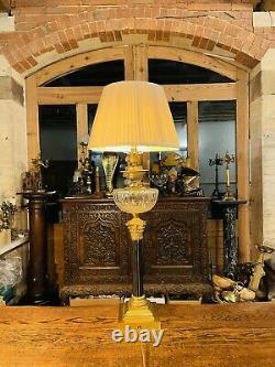 Antique Brass Oil Lamp With Cut Glass Bowl, Table Lamp, Duplex, Youngs