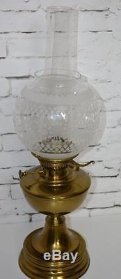 Antique Brass Oil Lamp with LAMPE VERITAS burner & Etched Glass Shade PL3520