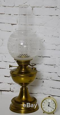 Antique Brass Oil Lamp with LAMPE VERITAS burner & Etched Glass Shade PL3520