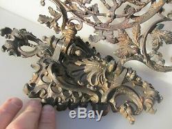 Antique Brass Oil Light Wall Lamp Sconce Victorian Stag Deer Hunting Leaf Old