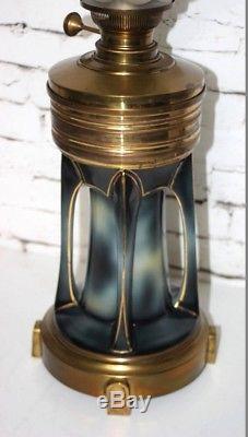 Antique Brass Tower Base Oil Lamp with Frosted Glass Shade PL4400
