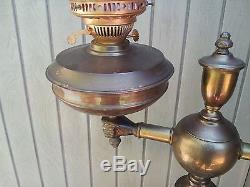 Antique Brass Victorian Double Arm Electric OIL TABLE LAMP-Free Pick Up or Ship
