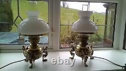 Antique Brass and Bronze Oil Lamps x 2