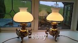 Antique Brass and Bronze Oil Lamps x 2