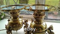 Antique Brass and Bronze Oil Lamps x 2