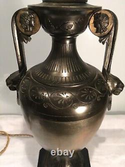 Antique Bronze Aesthetic Movement Table Lamp Converted Oil Lamp